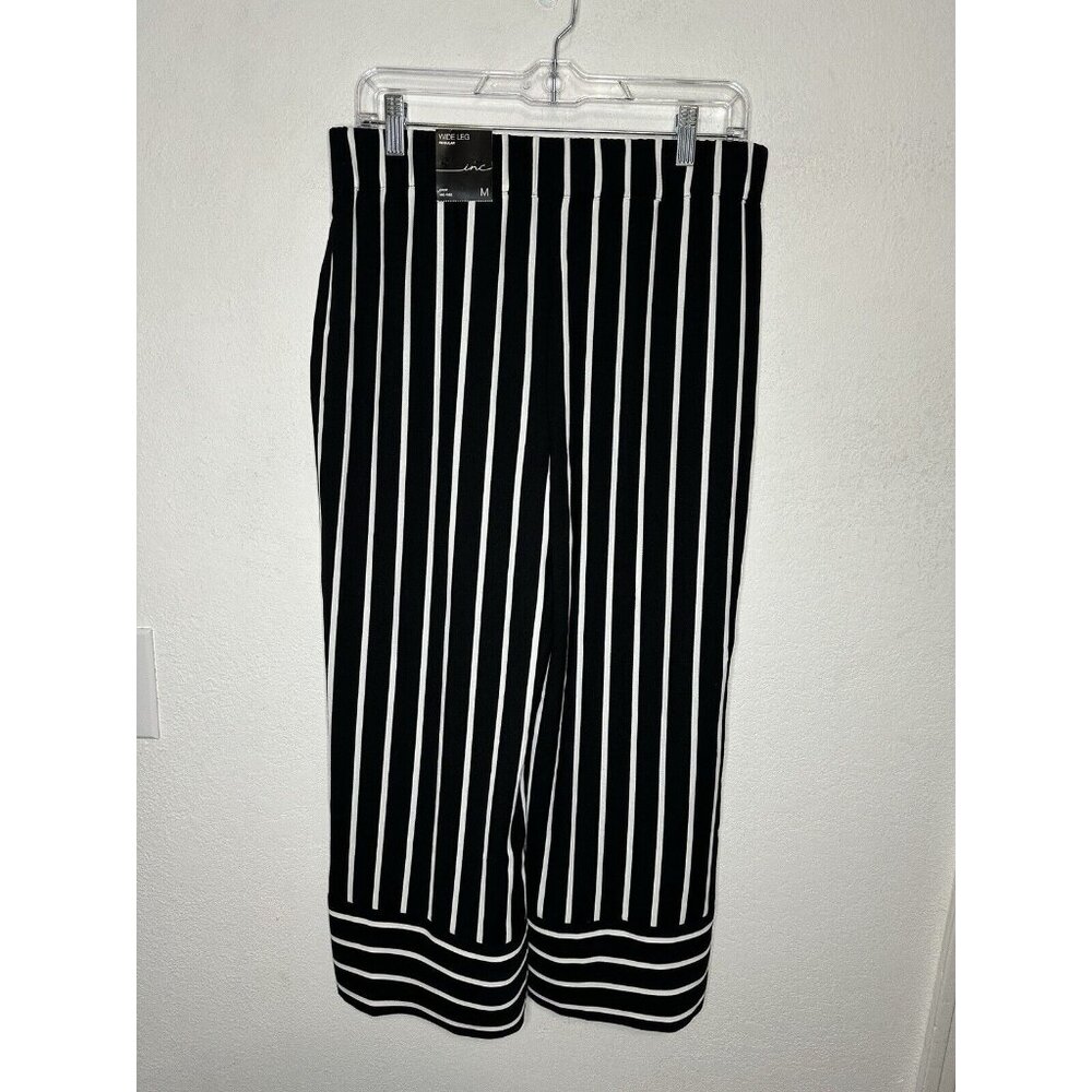 International Concepts Black White Stripe Wide Leg Stretch Waist Pants Medium - Picture 2 of 10